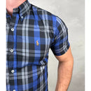 Camisa Manga Curta Xadrez Azul